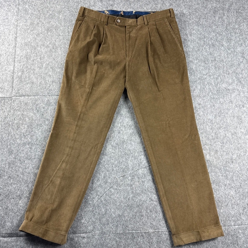 Ralph Lauren Mens 35x29 Corduroy Pants Brown Pleated‎ Trousers Cuffed Classic